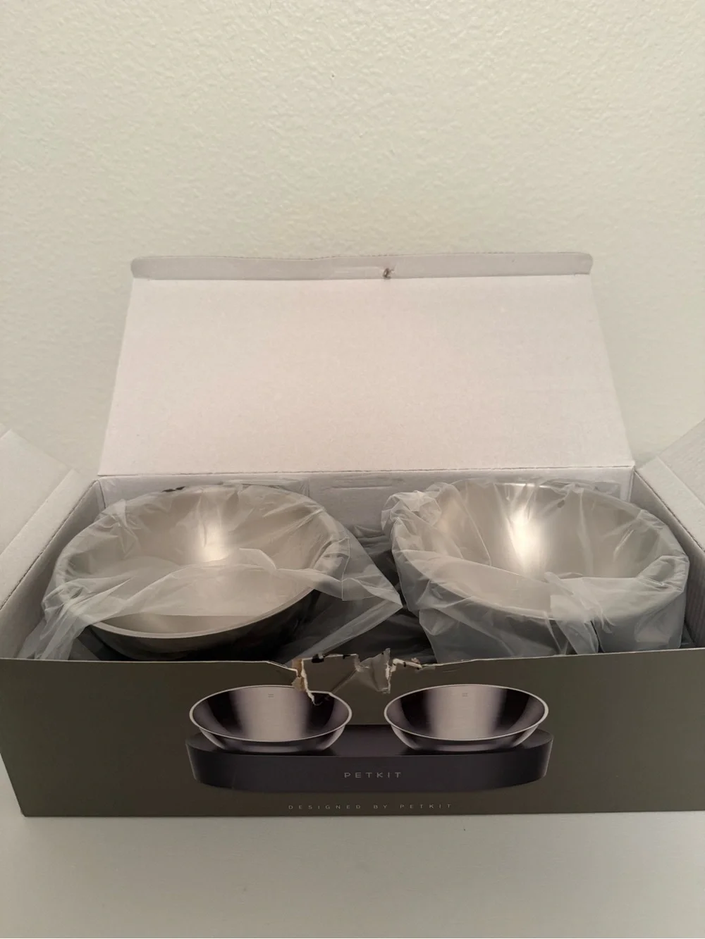 Pet Bowl Set Stainless Steel Double Bowls PETKIT- Silver New In Box